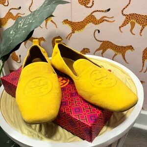 Tory Burch goldfinch silk suede loafer